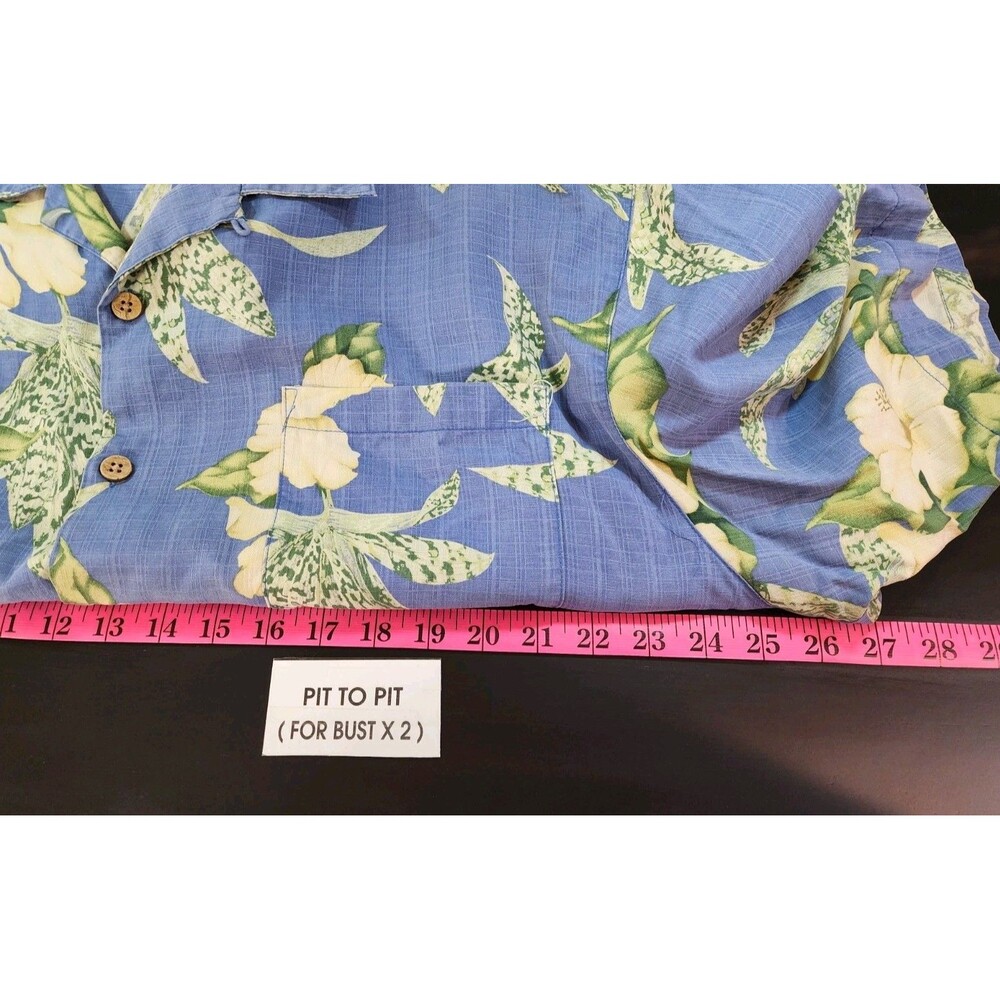 Bermuda Bay Men XL Blue Green Leaf Shirt Button Silk Tropical Vaca Hawaiin Aloha - Picture 12 of 14